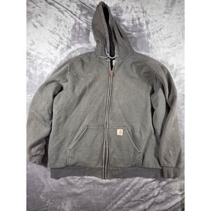Carhartt Hooded Fleece Rain Defender Jacket Mens XL Gray Distressed Thrashed VTG